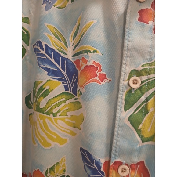 Tommy Bahama Silk Shirt Mens M Hawaiian Botanical Floral Fern Blue Button Up - Picture 5 of 8